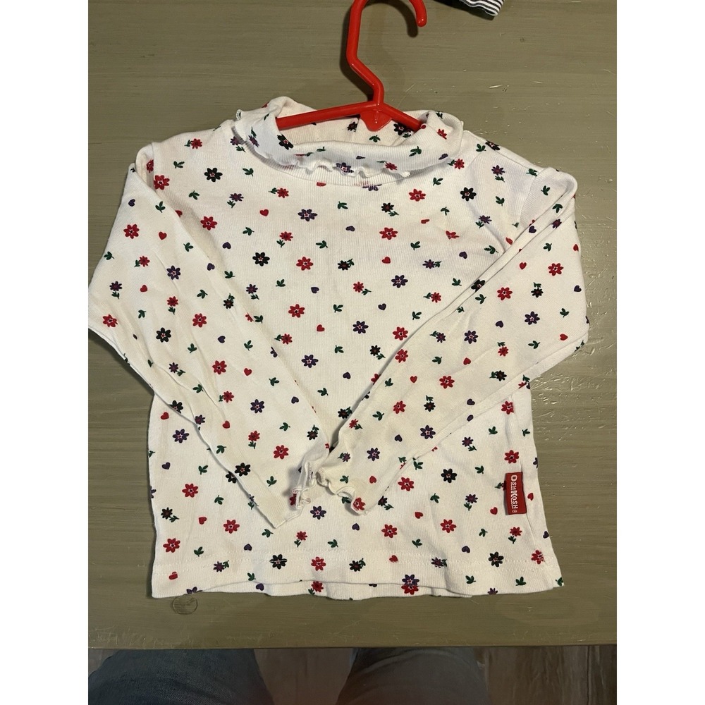 Y2K vintage OshKosh B'gosh Girls 3T Floral Mock Neck Long Sleeve Cotton Tee USA